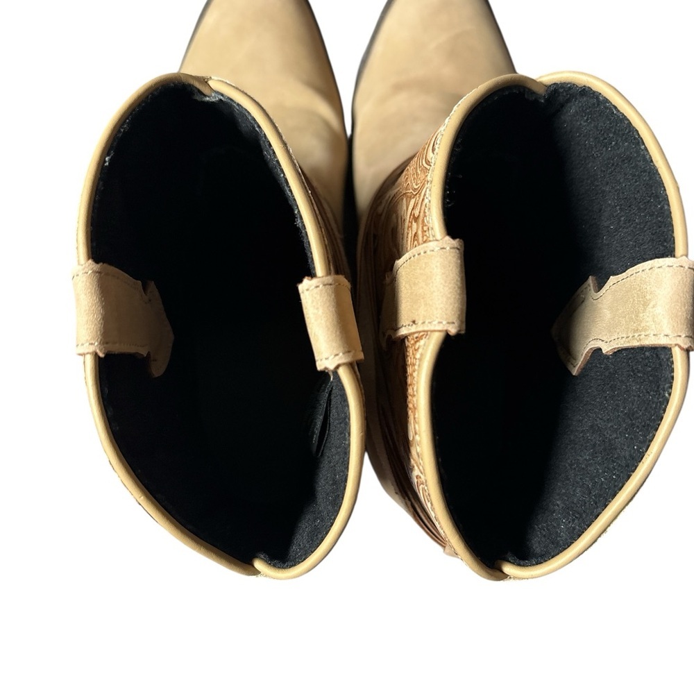 dingo Tan Floral Embossed Western Ankle Booties - Picture 9 of 14